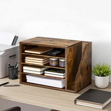 4 Compartments Literature Organizer with Detachable Shelves Wooden Mailbox Sorter  for File Document Paper (Brown)