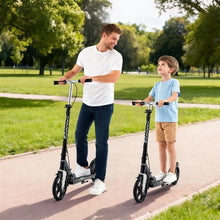 Kick Scooter for Kids 8+ Teens & Adults – 2-Wheel Adjustable Handlebar Anti-Slip Deck Foldable Black & Silver Up to 220 lbs