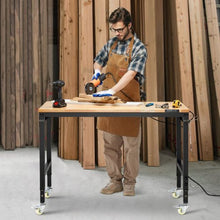 48-Inch Adjustable Workbench 2000 LBS Capacity Oak Wood Top Power Outlet Wheels & Pegboard