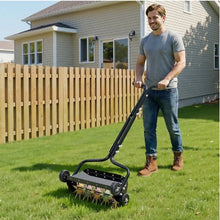 18-Inch Manual Lawn Aerator 4-Wheel Spike Aerator 40 LBS Capacity Rolling Yard Tool