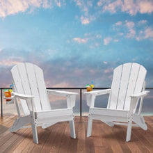 Plastic Adirondack Chairs with Cup Holder Folding All-Weather Outdoor Chairs (White) (Set of 2)