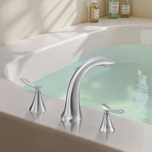 Roman Tub Faucet 3-Hole Waterfall Faucet Gooseneck Spout 2 Handles Deck Mount Brushed Stainless Steel