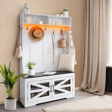 42" Hall Tree Entryway Bench with LED Coat Rack Shoe Storage Adjustable Shelves & 7 Hooks for Mudroom Entryway & Hallway