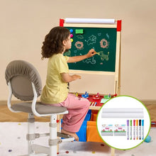 2-in-1 Wooden Art Easel for Kids Double-Sided Whiteboard & Chalkboard Adjustable Foldable Drawing Board with Accessories