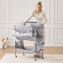 Adjustable Baby Changing Table with Drawers Foldable Diaper Station with Wheels Side Basket Hanging Rod & Star Toys (Light Gray)