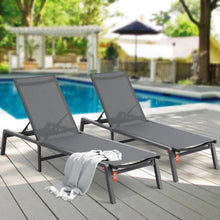 Aluminum Outdoor Chaise Lounge Chairs 5-Position Adjustable Folding Recliner for Patio Beach Pool – Dark Grey (2-Pack)