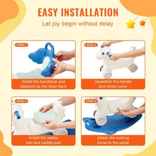 4-in-1 Rocking Horse for Toddlers Ride-on Toy with Balance Board & Wheels (Blue)
