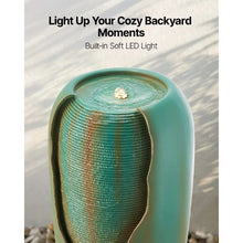 30.71" Outdoor Glazed Jar Water Fountain – 1-Tier Floor Standing Fountain with LED Light & Pump for Garden Patio & Home (Green)