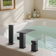 Roman Tub Faucet 3-Hole Waterfall Bathtub Faucet Set with Shower Head & 1 Handle Deck-Mount (Matte Black)