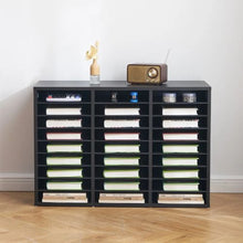 27-Compartment Literature Organizer with Removable Shelves Wooden Mailbox Sorter (Black)