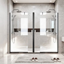 Fixed Glass Shower Panel 34 x 73.6 in Semi-Framed 5/16 in Clear Tempered Glass Bottom Seal Matte Black Hardware