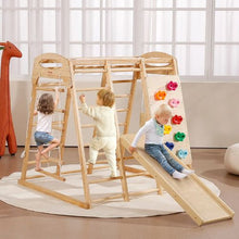 7-in-1 Toddler Indoor Jungle Gym, Wooden Climbing Playset with Swing, Slide & More