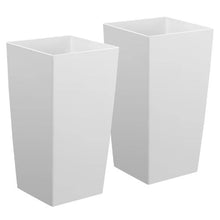 30" Tall Planters Large White Tapered Outdoor Flower Pots with Casters Inner Pots & Drainage Set of 2