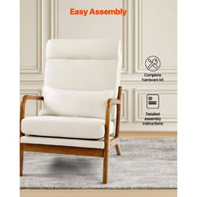 High Back Mid Century Modern Accent Chair with Solid Wood Frame for Living Room