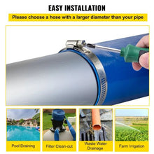 100FT PVC Lay Flat Backwash Drain Hose with Clamps – Heavy Duty, Weatherproof