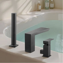 Roman Tub Faucet 3-Hole Waterfall Bathtub Faucet Set Shower Head Deck-Mount (Matte Black)