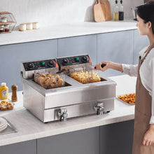 Commercial Deep Fryer 3000W Dual Tank Electric Countertop Fryer 2 x 11.6Qt Stainless Steel with Baskets & Temp Control