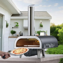 Dual Fuel Outdoor Pizza Oven 12" Wood & Propane Gas Electric Rotation Thermometer (Black)