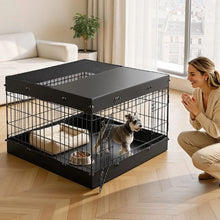 Dog Playpen 24" 4-Panel Foldable Metal Pet Fence with Door Cover & Pad (Black)