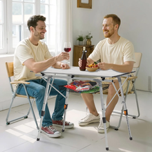Portable Roll Up Camping Table – Adjustable Aluminum Table with Mesh Shelf & Carry Bag (Silver)