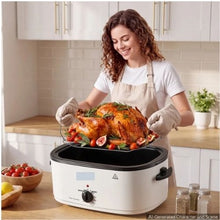 22QT Electric Roaster Oven 1450W Viewing Lid Defrost & Warm Functions Removable Pan & Rack (White)