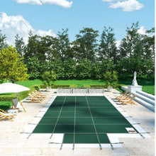 16x32 ft Pool Safety Cover with 4x10 ft Center End Step Mesh Winter Cover Green