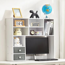 Desktop Bookshelf 3-Tier Wood Organizer with Drawers (White)