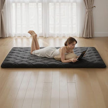 Japanese Tatami Mat Full Size Foldable 9-Layer Floor Mattress with Storage Bag for Sleeping Meditation & Yoga (Black)
