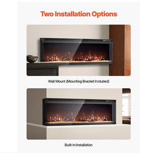 60-Inch Electric Fireplace, 1500W, Three-Sided Glass, Wall-Mounted/Recessed