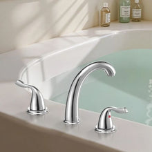 Roman Tub Faucet 3-Hole Waterfall Bathtub Faucet Set with 2 Handles Gooseneck Spout Deck-Mount (Silver)