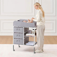Multi-Functional Baby Changing Table with Drawers Portable Diaper Station with Wheels Adjustable Height & Storage Organizer (Gray)