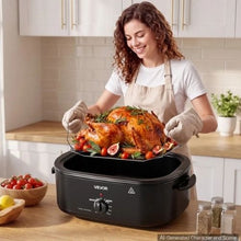 18QT Electric Roaster Oven, 1450W Metal Self-Basting Lid Defrost & Warm Functions Removable Pan & Rack (Black)