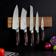 6-Piece High Carbon Stainless Steel Kitchen Knife Set with Magnetic Walnut Knife Holder