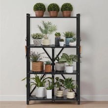 4-Tier Foldable Storage Shelf 26 x 13 x 46 Inch Metal Shelving Unit with Wheels & Hooks No Assembly (Black)