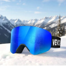 Frameless Magnetic Ski Goggles with Dark Blue Mirror Lens, OTG Anti-Fog for Men & Women