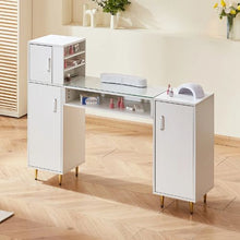 Glass Top Manicure Table with Storage (White)