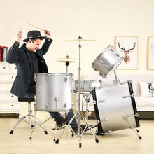 Adult 5-Piece 22″ Full-Size Drum Set – Complete Beginner Kit with Throne, Cymbals & Pedal (Silver)