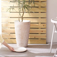 21" Tall Outdoor Planters Large Round Stone Finish Flower Pots (Set of 2)