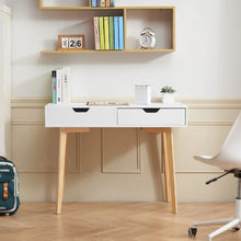 White & Wood Small Kids Desk with Drawers – Rectangle MDF Study Table for Bedroom Home & Office