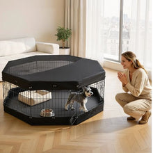 Dog Playpen 24" 8-Panel Foldable Metal Fence with Door Cover & Pad (Black)
