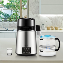 1.1 Gal Water Distiller 0.3 Gal/H 750W 304 Stainless Steel Countertop Maker Dual Temp Display Glass Carafe & 3 Carbon Packs - (Silver)