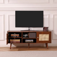 55 Inch Rattan TV Stand Cabinet with Adjustable Shelves for Living Room Console (Walnut)