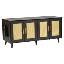 47.2-Inch Cat Litter Box Enclosure for 2 Cats Hidden Cabinet with Rattan Doors (Black)