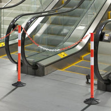34" Traffic Delineator Posts with Weighted Base Reflective Strips & Chain Red for Construction Site & Parking Lot Safety