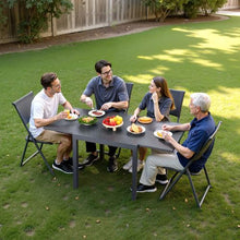 32–63 Inch Rectangular Patio Dining Table for 4-6 – Aluminum Frame with Metal Steel Slat All-Weather Furniture for Lawn Garden and Porch (Dark Gray)