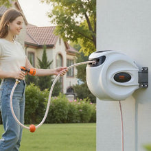 Retractable Hose Reel 115 FT x 1/2" Wall Mounted with 180° Swivel Bracket 9-Pattern Nozzle Auto Rewind & Any-Length Lock