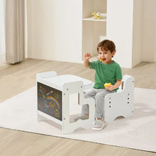 Montessori 3-in-1 Toddler Table & Chair Set with Chalkboard Adjustable Height (White)