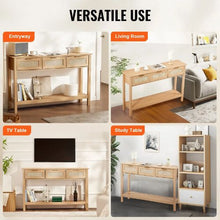 Rattan Console Table with 3 Drawers & Sliding Door