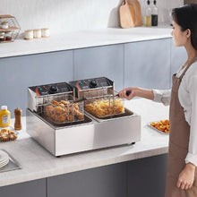 Commercial Deep Fryer 3000W Dual Tank Electric Fryer 2 x 9.1Qt/8.6L Stainless Steel with Temp Control