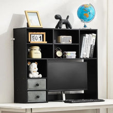 Desktop Bookshelf 3-Tier Wood Organizer with Drawers (Black)